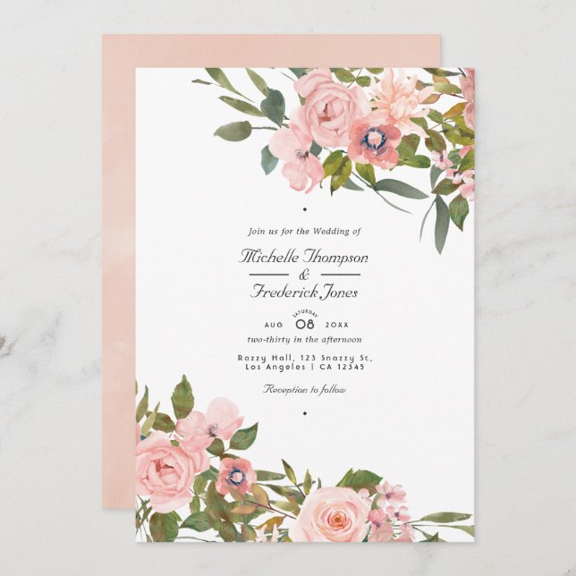 Invitation Mariage de code QR flush rose et Rose or (Devant / Derrière)