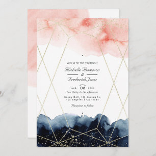 Invitation Mariage de code QR géométrique Marine & Blush Wate
