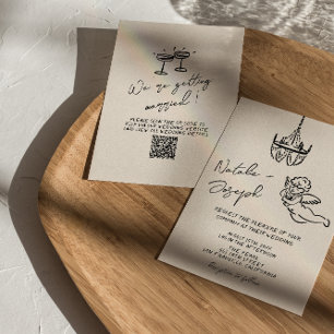Invitation Mariage de code QR irky écrit à main rétro