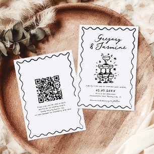 Invitation Mariage de code QR manuscrit blanc dessiné à la ma
