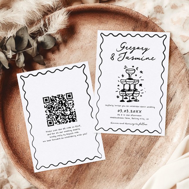 Invitation Mariage de code QR manuscrit blanc dessiné à la ma (Créateur téléchargé)