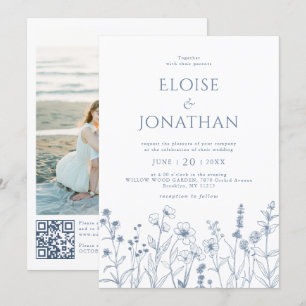 Invitation Mariage de code QR minimaliste Fleur sauvage de pé