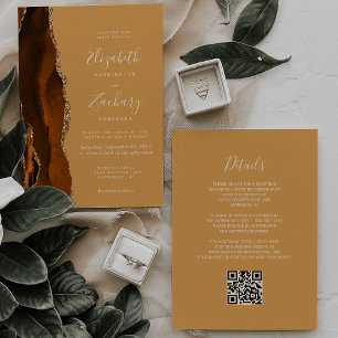 Invitation Mariage de code QR or Burange Agate Honey Gold