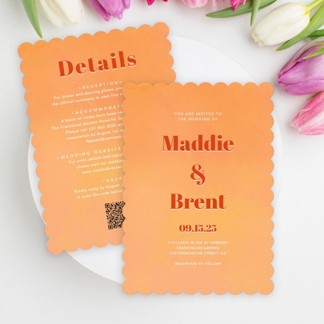 Invitation Mariage de code QR orange brillant et gras (Créateur téléchargé)