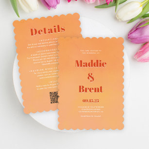 Invitation Mariage de code QR orange brillant et gras