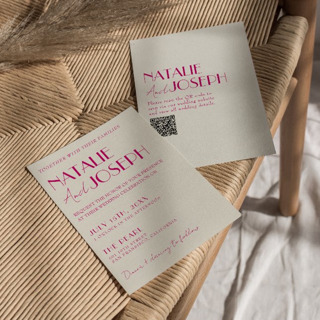 Invitation Mariage de code QR rétro français rose moderne (Créateur téléchargé)