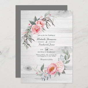 Invitation Mariage de code QR rose et gris de Bohême Rustique