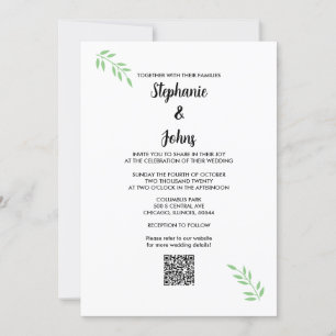Invitation Mariage de code QR Sage Green Leaf