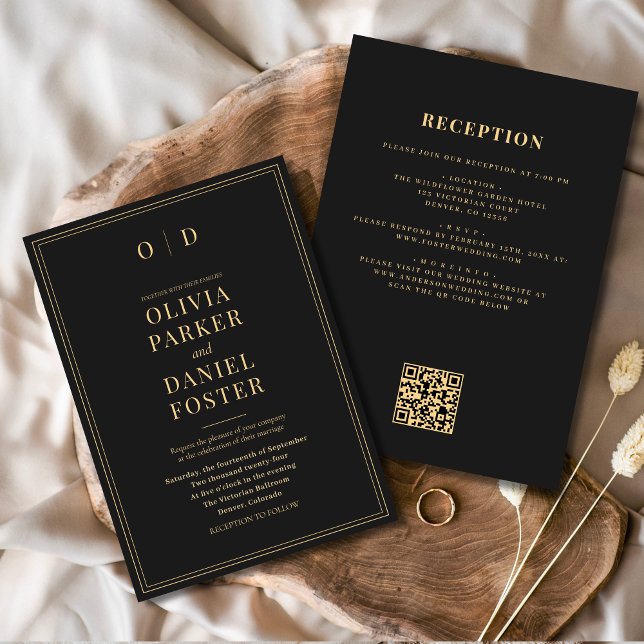 Invitation Mariage de code QR tout en or noir (Créateur téléchargé)