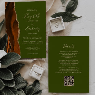 Invitation Mariage de code QR vert de l'orange brûlé