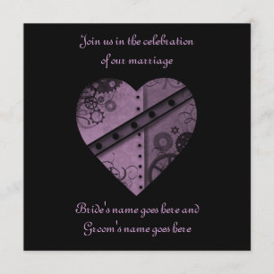 Invitation Mariage de coeur des engrenages violet carré