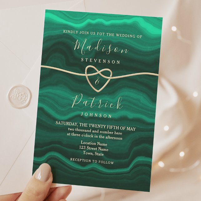 Invitation Mariage de coeur en marbre vert d'Emerald (Créateur téléchargé)