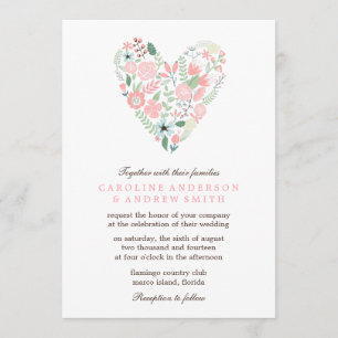 Invitation Mariage de coeur floral moderne