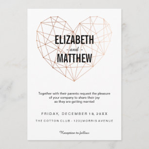 Invitation Mariage de coeur géométrique rose moderne