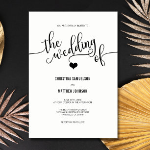 Invitation Mariage de coeur noir et blanc classique