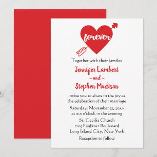 Invitation Mariage de coeur rouge noir et blanc moderne