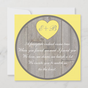 Invitation Mariage de coeur rustique gris-jaune rime invitant