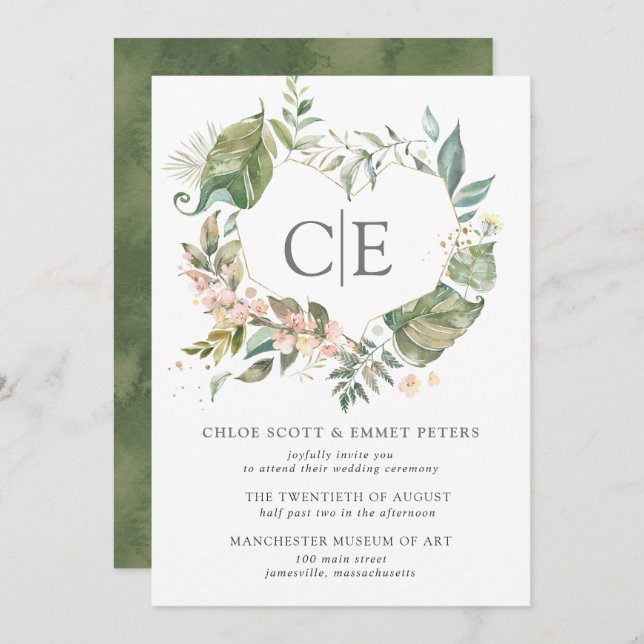 Invitation Mariage de coeur rustique rose floral (Devant / Derrière)