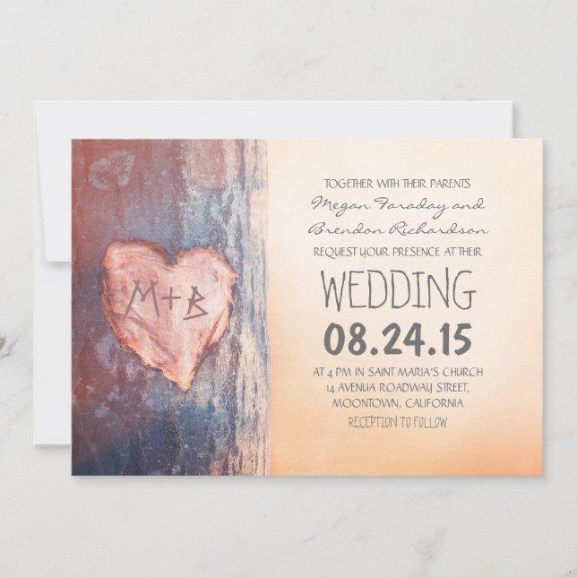 Invitation Mariage de coeur sculpté rustique (Devant)