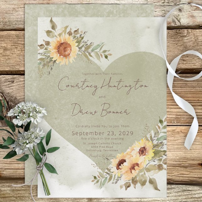 Invitation Mariage de coeur Soft Sunflower Boho (Créateur téléchargé)