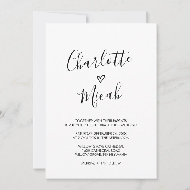 Invitation Mariage de coeur tiré à la main (Devant)