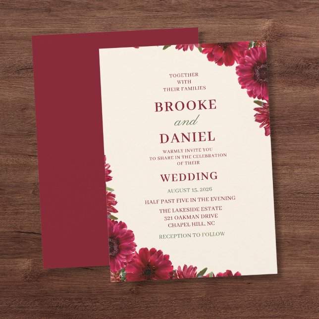 Invitation Mariage de coin de Gerbera Daisy de Bourgogne (Créateur téléchargé)