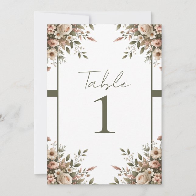 Invitation Mariage de coin floral élégant vert olive et blanc (Devant)