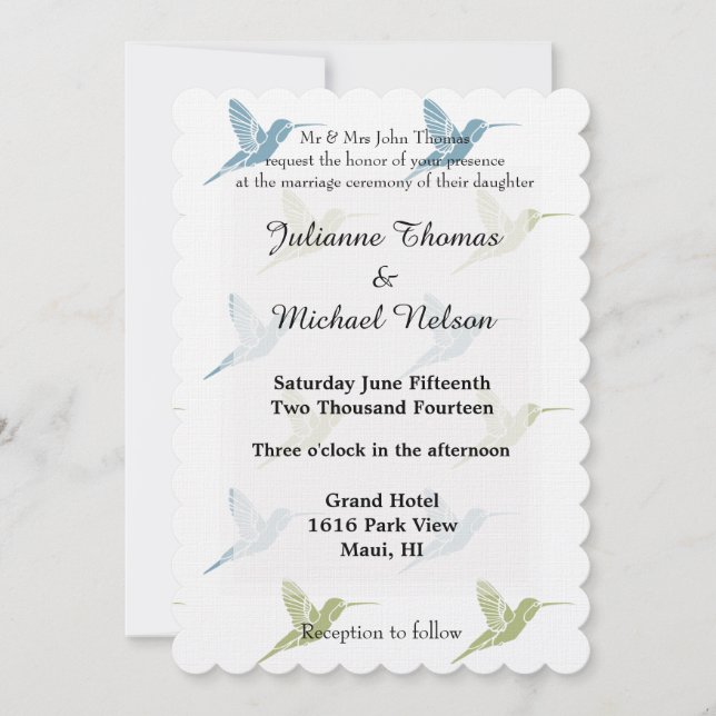 Invitation Mariage de colibris (Devant)