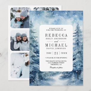 Invitation Mariage de collage photo de forêt de pins enneigée