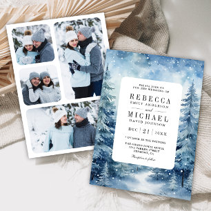 Invitation Mariage de collage photo de forêt de pins enneigée