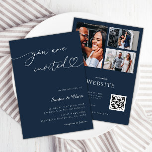 Invitation Mariage de collection photo Navy Blue Heart Script