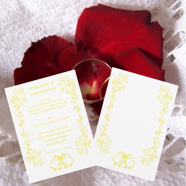 Invitation Mariage de conception de charpente citron (Yellow wedding invitation bells and scrollwork design)
