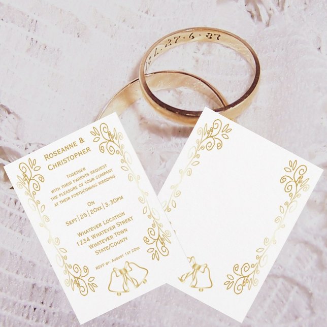Invitation Mariage de conception Gold Bells (Gold bells scrollwork wedding invite)