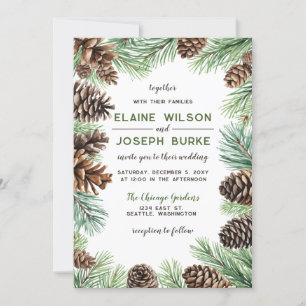 Invitation Mariage de cône de pin d'hiver rustique