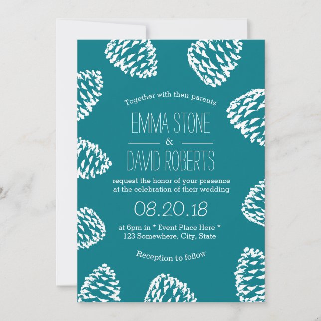Invitation Mariage de cônes de pin rustique (Devant)