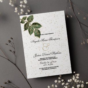 Invitation Mariage de confetti de feuilles d'or blanc vert pa