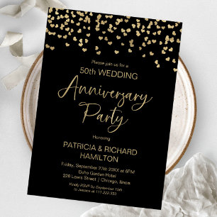 Invitation Mariage de confetti d'or noir
