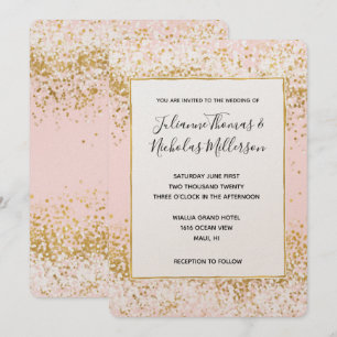 Invitation Mariage de Confetti en or blanc rose vif