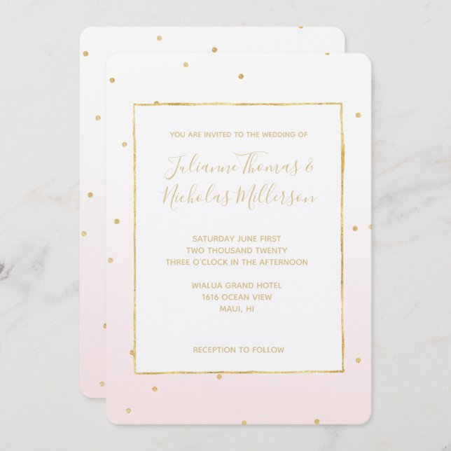 Invitation Mariage de Confetti Sparkle Ombre rose (Devant / Derrière)