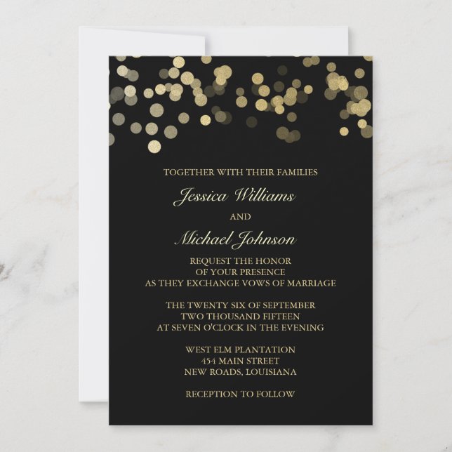 Invitation Mariage de confettis de parties scintillantes d'or (Devant)