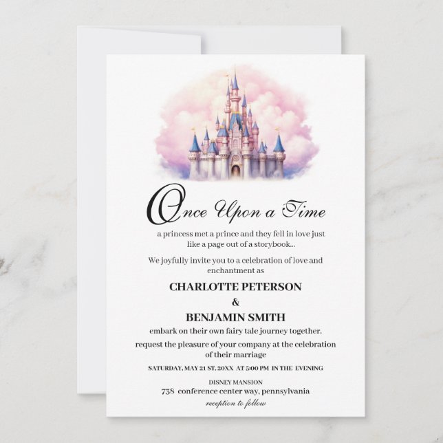 Invitation Mariage de Conte de Fées au Château Mignon (Devant)