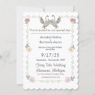 Invitation mariage de conte de fées de cygne