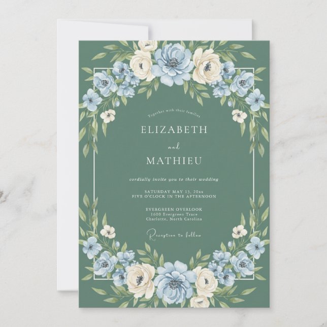 Invitation Mariage de conte de fées hivernal en vert sauge (Devant)