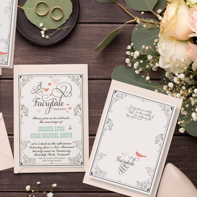 Invitation Mariage de conte de fées typographique cœurs menth (Créateur téléchargé)