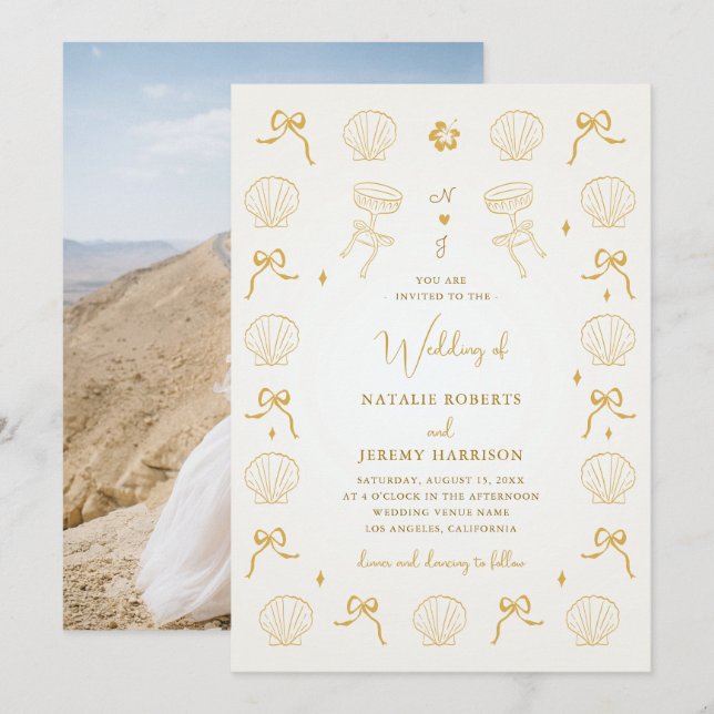 Invitation Mariage de coquillages de coquillages de coquillag (Devant / Derrière)