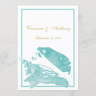 Invitation Mariage de coquillages marins Golden et Aqua