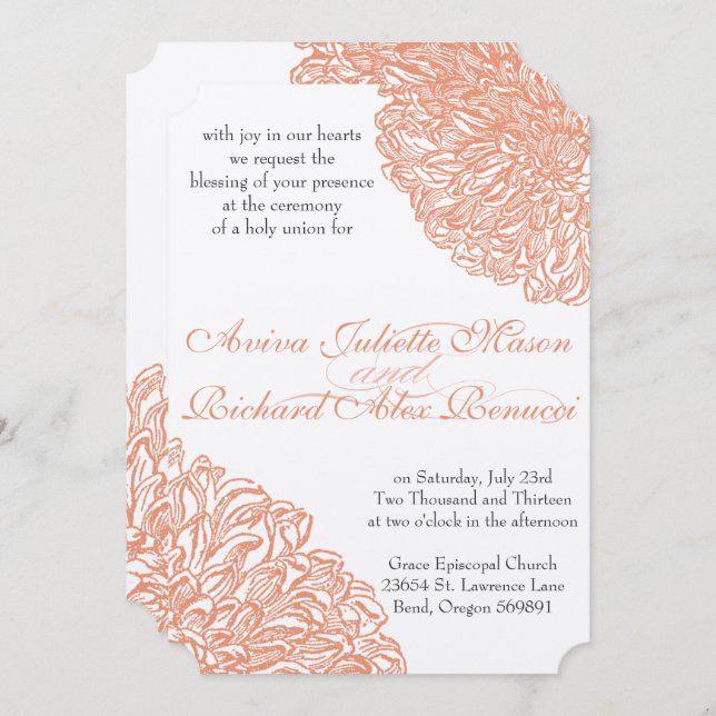 Invitation Mariage de corail Dahlia Peach (Devant / Derrière)