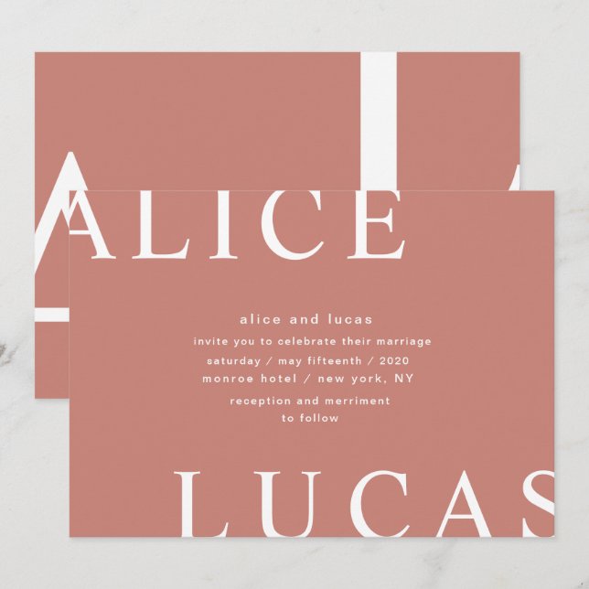 Invitation Mariage de corail de monogramme de disposition ult (Devant / Derrière)