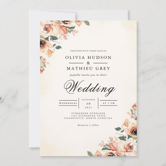Invitation Mariage de Corail doux (Devant)
