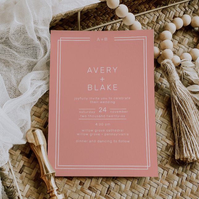 Invitation Mariage de corail doux AVERTISSEMENT Peach Minimal (AVERY Minimal Blush Peach Soft Coral Wedding Invitation)